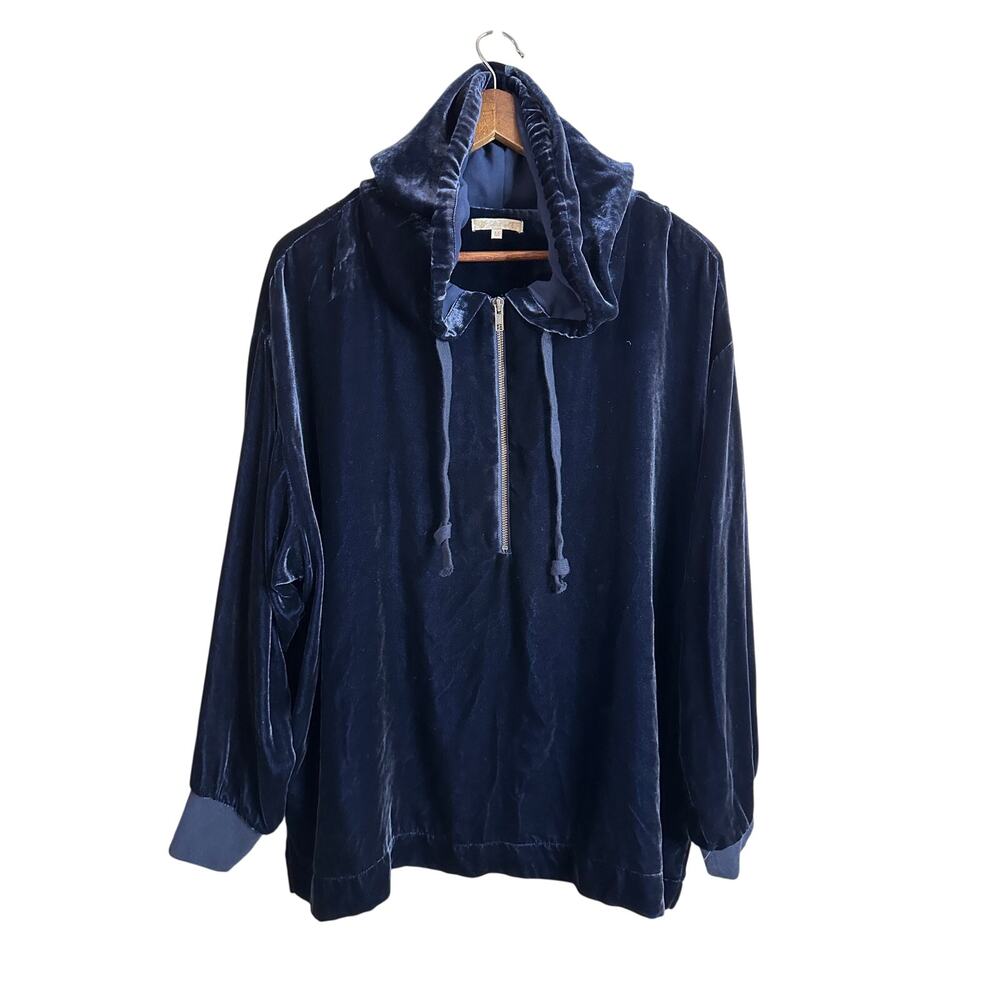 Gold Hawk  Velour Half-Zip Plush Velvet Silk Blend Hoodie Silk Womans M